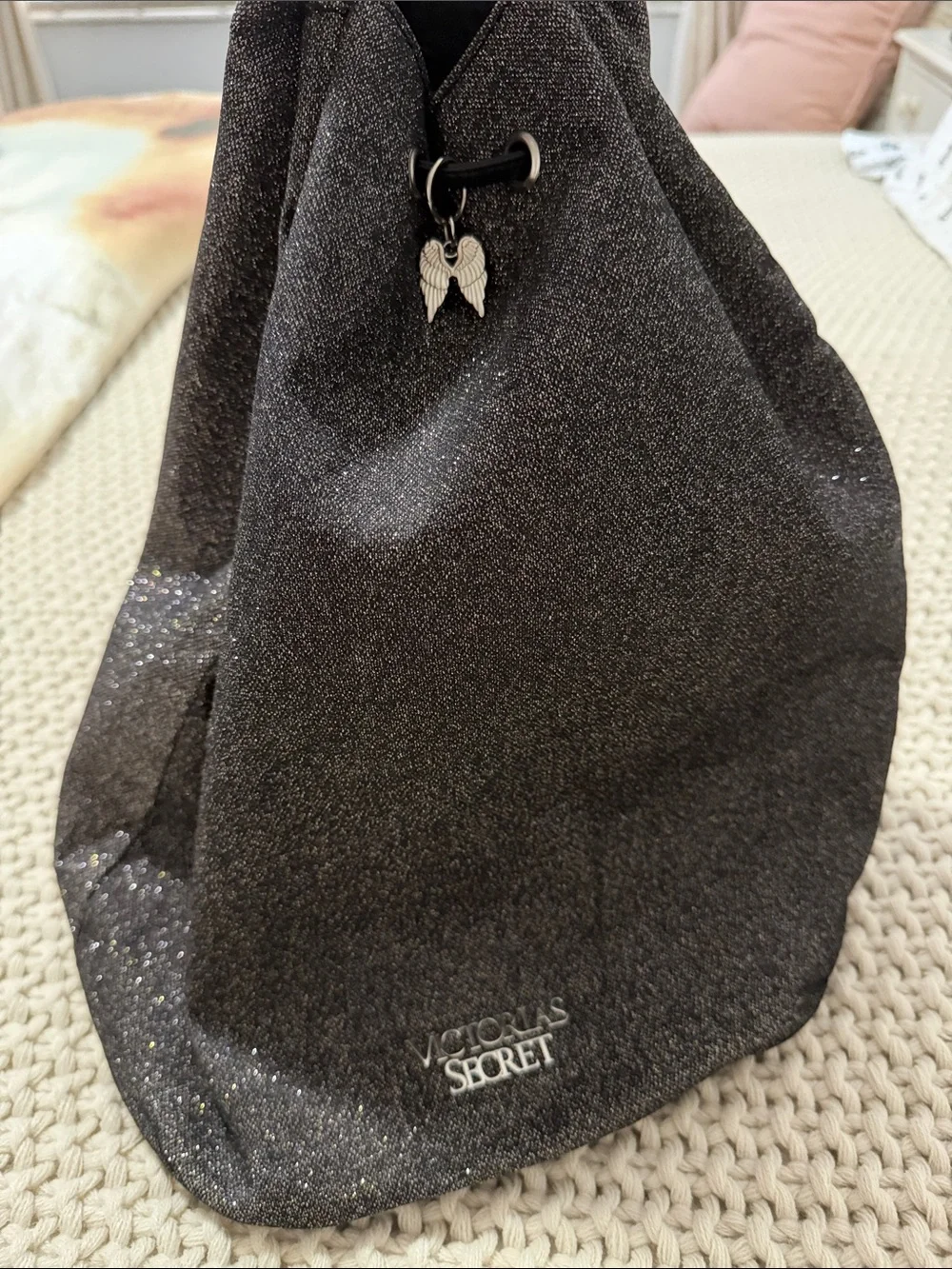 Victoria's Secret Black Sparkling Drawstring Backpack
